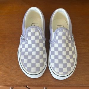 Kids Purple Checkered Vans Slip Ons